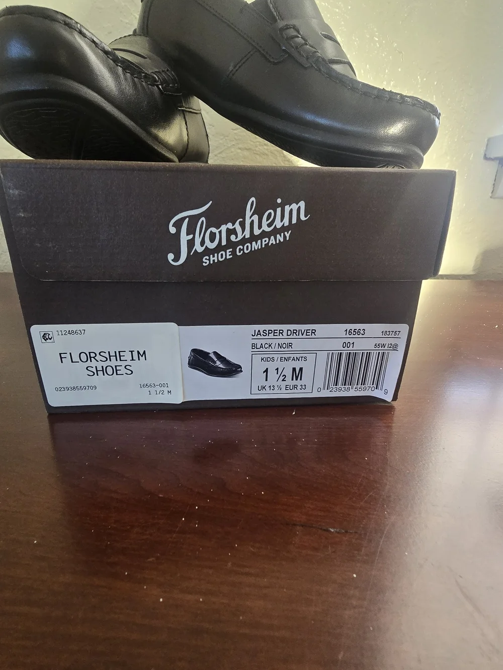 NWT Florsheim Kids Jasper Driver Jr Leather Penny Loafers Black Size 1.5M NWB
